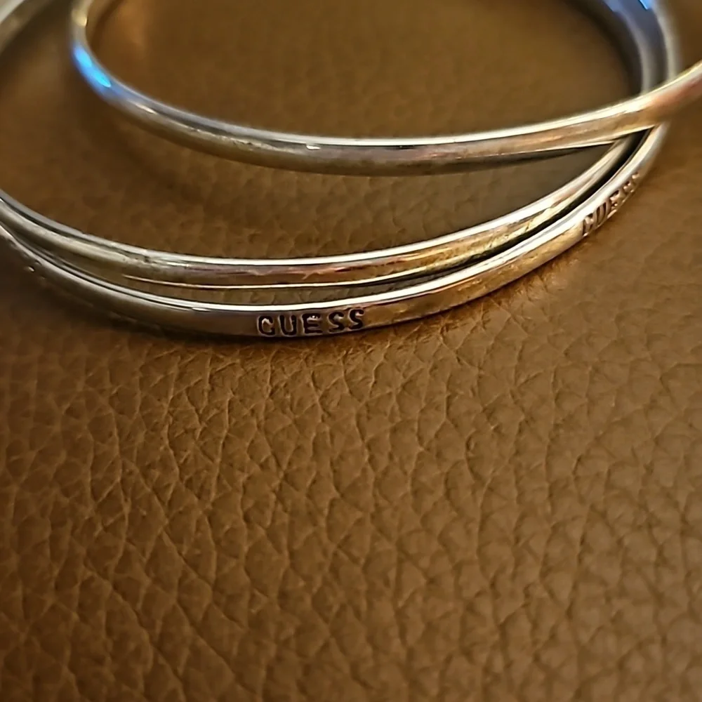GUESS Dainty Interlocking Silvertone Bangle Bracelet
